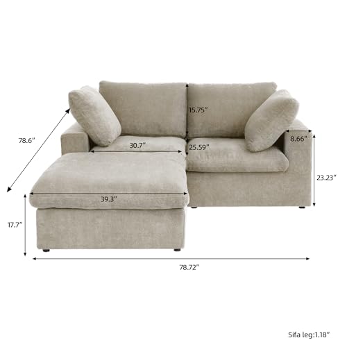 Cloud Modular Sectional Sofa Couch,80.3" L Shaped Convertible Couches with Storage Ottoman for Living Room,Minimalist Deep Sofa Couches,Sofa Covers Washable&Replaceable