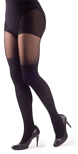 NOQ Collants Imitation Bas Mat Demi-Transparents Femme Sexy Au-Dessus Du Genou Motif Bureau Tenue À Motifs, L