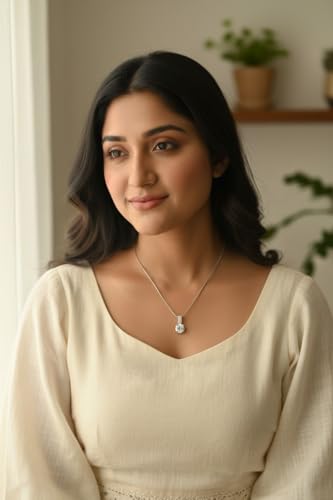 Image of Nilu's Collection Classic Round Solitaire Pendant With Chain & AD Stone | Stylish Delicate Cubic Zircon Pendant with Chain for Women