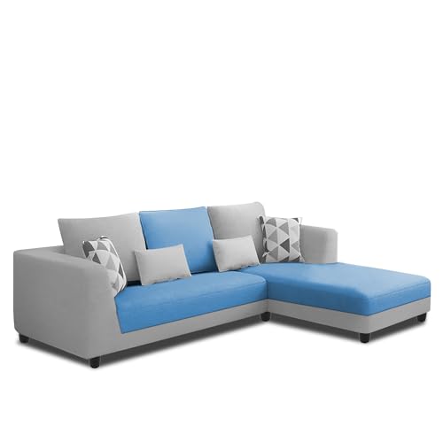 Image of Galib RHS 4 Seater L Shape Sofa Set for Living Room (Turquise Grey Fabric) Premium Fabric Sofa