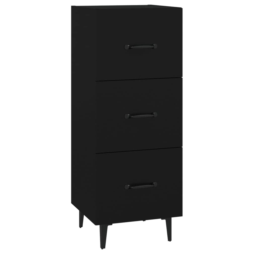 Aparador negro 34,5 x 34 x 90 cm madera y hierro moderno con 3 cajones para salón, dormitorio o pasillo