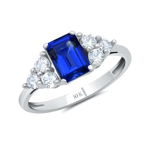 MAX + STONE 10k Gold Gemstone Rings for Women | Emerald Cut Birthstone Ring Anniversary Ring | Anti Tarnishing Cocktail Ring with Gift Box in Size 5 to 9