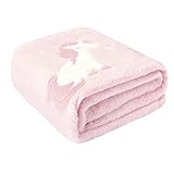 VOTOWN HOME Leuchten im Dunkeln Kinderdecke Glow in The Dark Kuscheldecke Einhorn Pattern, weiche Babydecke als Geschenk für Mädchen Jungen Kinder, 152x127cm Pink