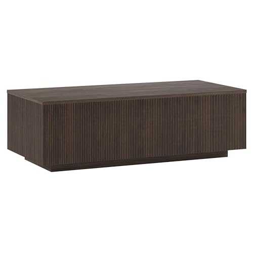 Henn&Hart 48" Fluted Rectangular Low-Profile Coffee Table for Living Room,