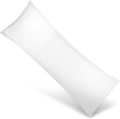 Hotel Linen Klub Long Body Pillow - 1 Piece Crafted from 90 GSM Supersoft Striped Microfiber Fabric Size: 45 x 120 cm Ideal for Side Sleepers Ultimate Comfort and Relaxation White