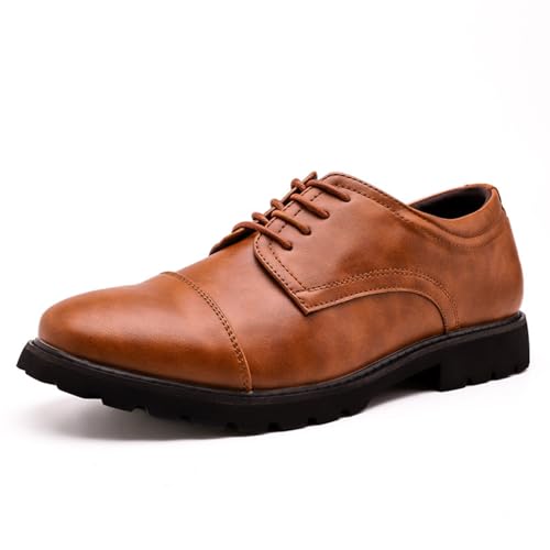 Dress Oxfords Shoes for Men, Vintage Casual Slip-on Hand Stitched Stacked Heel Wide Derby Shoe for Office Work Business Fashion