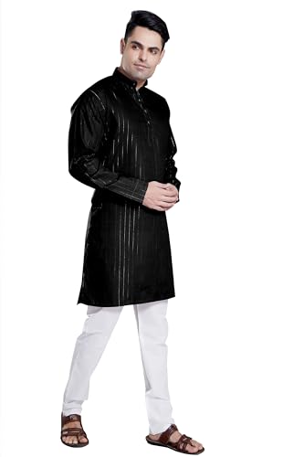 Image of DIVISIVE Men's Self Zari Line Cotton Blend Slim Fit Kurta Pyjama Set