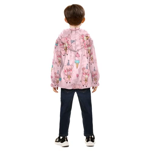 Cute Pig Ice Cream Pattern Toddler Fleece Jacket Girl Boys Hooded Fleece Jacket Coat Warm Outwear Zip-up 3-10T4