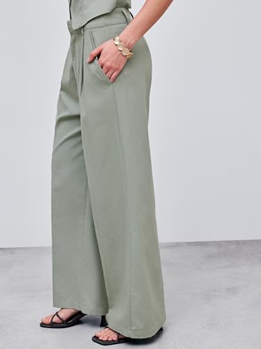 CIDER Linen Pants Women Wide Leg Trousers Pocket Long Pants Mid Waist Business Casual Pants Solid Casual4