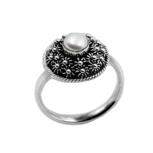 Bague réglable en argent contre les doigts gonflés avec perle naturelle