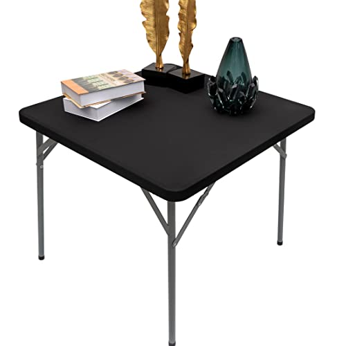 NEWISHER Nappe de Table carrée Noire en élasthanne Extensible 91,4 x 91,4 cm