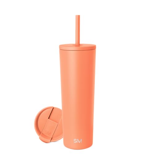Image of Simple Modern Insulated Tumbler with Lid and Straw | Iced Coffee Cup Reusable Stainless Steel Water Bottle Travel Mug | Gifts for Women Men Her Him | Classic Collection | 28oz | Clementine
