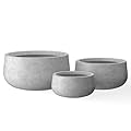Kante 19.6",15.7",11.8" Dia Round Concrete Planters Set of 3, Outdoor Indoor Garden Plant Pots with Drainage Hole and Rubber Plug, Modern Curvaceous Design, Natural Concrete
