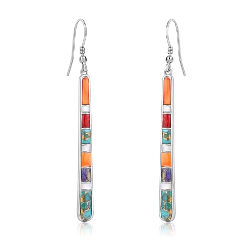 Turquoise Earrings for Women 925 Sterling Silver Gemstones Dangle Earrings Bohemian Style Statement Bar Earrings Dangle Earrings for Women Earrings Valentines Gifts