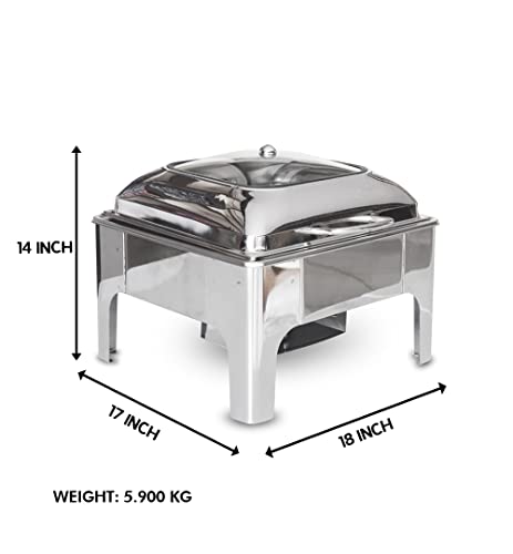 Image of Malabar Stainless Steel Electric Chafing Dish with Transparent Lid, Rectangular Chafing Dish Set with Hydraulic Lid, Mirror Finished Buffet Food Warmer (Non Electric, 6 LTR)
