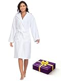YEAUPE PRO Bademantel Damen Frottee mit Kapuze, Baumwolle 100%, Bademäntel für Bade, Sauna, Schwimmen, Morgenmantel, Damen Frottier-bademantel OEKO-TEX, Bathrobe Women, Bade Mantel Weiß
