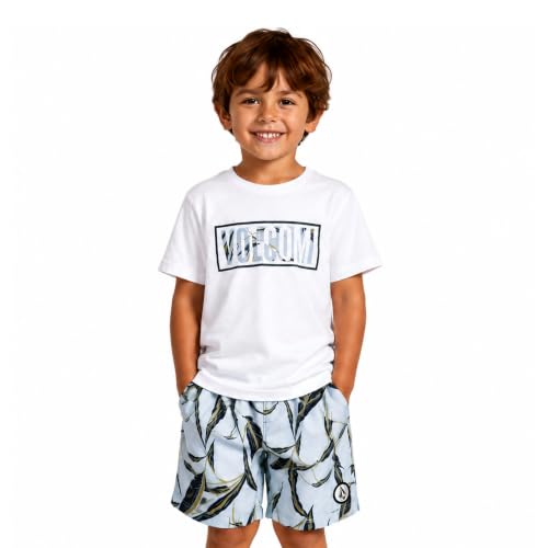 Image of Volcom Baby Boys Swim Set - 2 Piece Short Sleeve Swim Shirt Graphic Tees & Board Shorts - Infant Toddler Little Boys Swimsuit