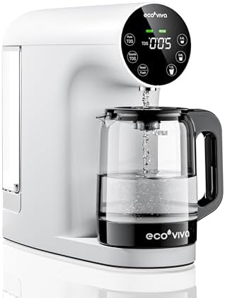Product image for Ecoviva Countertop Reverse Osmosis Water Filter, 5 Stage RO Water Filtration System with Glass Carafe, TDS Displayr, 3:1 Pure to Drain, Portable No Installation Water Purifier White