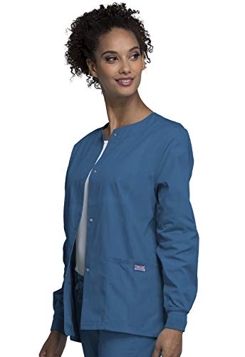 Cherokee Women's Snap Front Warm Up Jacket, Caribbean Blue, XXX-Large