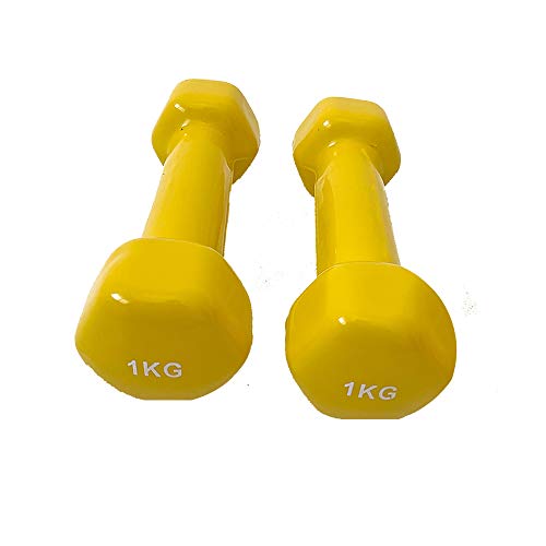 Goodbuy Mancuerna Vinilo 1kg, Adultos Unisex, Amarillo, 2 Unidades de 1 Kg