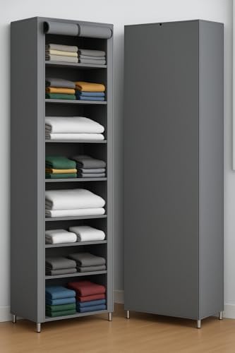Image of VIPEK Foldable Wardrobe for Clothes, Cloth Organizer for Storage with 6 Shelves, Multipurpose Clothes Rack for Home & Bedroom (Grey, 9 Layer)