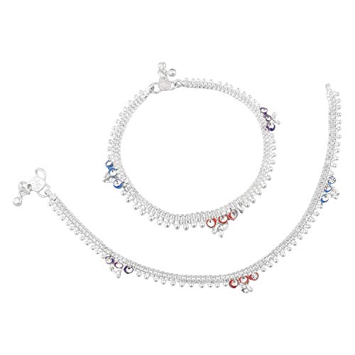 Efulgenz Indian Silver Tone Bell Charms Tassel Chain Anklet Set Bracelet Payal Foot Jewelry