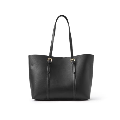 Accessorize London Black Buckle Strap Laptop Tote Office Handbag for Ladies Large Shopper Work Bag