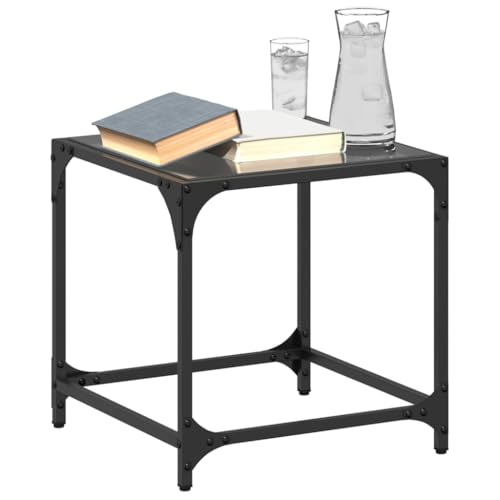 ZQQLVOO Mesas de Centro 2 uds Vidrio Negro y Acero Mesa de Centro Moderna con Estructura Robusta y Superficie Práctica para Salón 40x40x40 cm