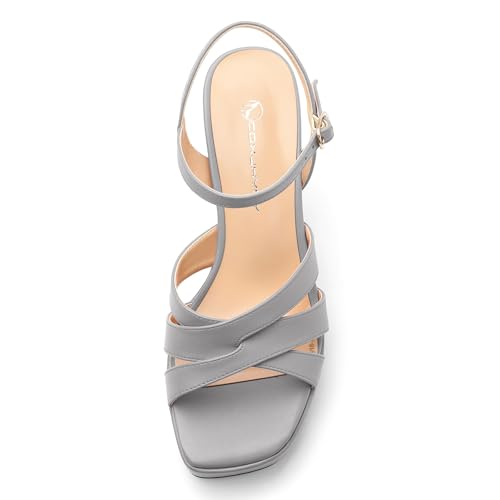 Image of Women Square Toe Platform Block Heel Sandals 3.3'' | Elegant Comfort Formal Dress Footwear, Stylish Ladies Sandals For Daily Office Wedding Evening Party Formal Occasions