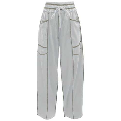 Baggy Barrel Pants Women,Drawstring High Waist Casual Pants - Wide Leg Sweatpants | Contrast Patchwork | Fall Outfits3