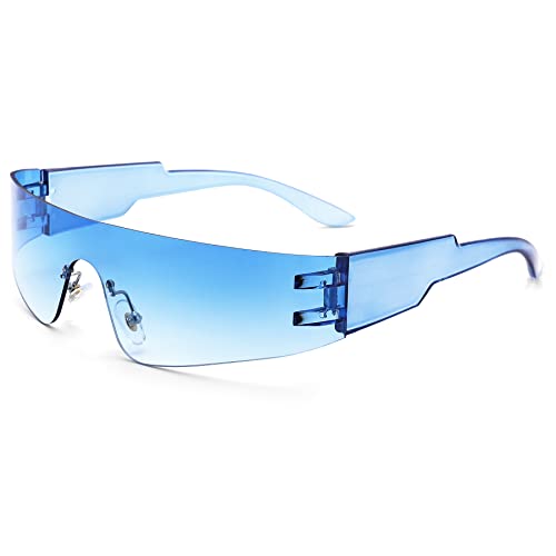 Image of COASION Wrap Around Sunglasses for Women Men Trendy Rimless Futuristic Shades Y2k Shield Flat Top Fashion Eyeglasses