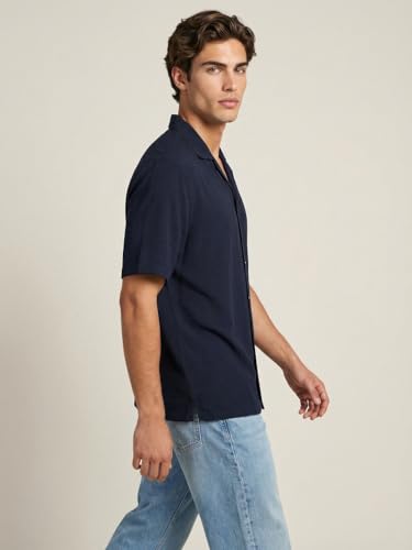 Image of Urbano Fashion Men's Cotton Half Sleeve Relaxed Fit Textured Shirt with Cuban Collar