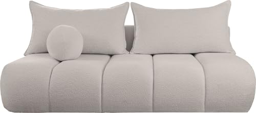 WFL GROUP Schlafsofa mit Bettkasten – 3-Sitzer Sofa Couch mit Schlaffunktion, Bettfunktion – Skandinavische Polstercouch im modernen Design – Weicher Bouclé, Bouclestoff – Sand Beige
