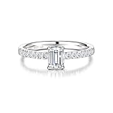 FANCIME 0.7 Carat Lab Grown Diamond Emerald Cut Engagement Ring in 925 Sterling Silver (0.5 Carat Main Stone) Promise Anniversary Wedding Ring for Women (D-E Color, VS Clarity)