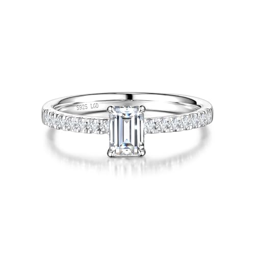 FANCIME 0 5 Karat Lab-Grown Diamant Bandring Damen Emerald Cut Solitaire Trauringe aus 925 Sterling Silber Verlobungsring Hochzeit Valentinstag Schmuck für Damen Frauen Sie (D-E Farbe VS Clarity)