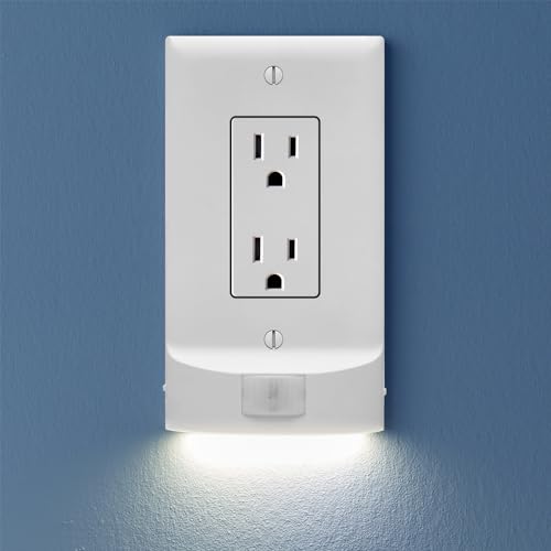 Image of SnapPower Single MotionLight [for Decor Outlets] - Motion Detecting LED Night Lights Built-in to Wall Plate - Bright /Dim /Off Options - Auto On /Off Sensor - (Decor, White)