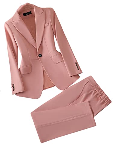 Beige Khaki Pink Ladies Pant Suit Formal 2 Piece Set Women Work Wear Trouser
