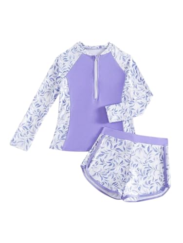 Image of SEGT Girl's Floral Long Sleeve Rash Guard with Bikini Bottom 2 Piece Swimsuit Set