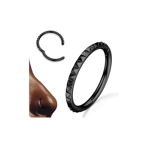 BodyBonita Nose Rings Hoops - 316L Surgical Steel 16G Nose Piercings Pyramid Septum Rings Helix Conch Jewelry Black 6mm