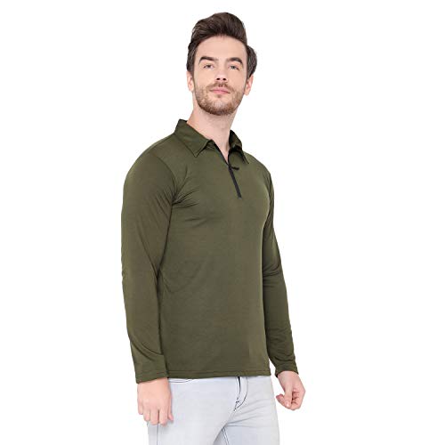 Image of Men's Cotton Blend Full Sleeve Zip Neck Polo T-Shirt (Pack of 1)