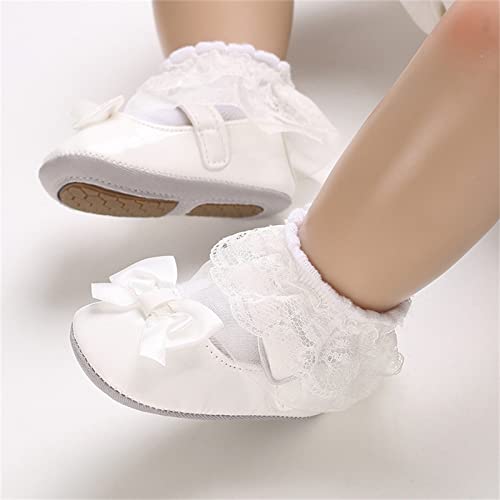 Infant Girls Dress Shoes Princess Mary Jane Ballerina Flat Party School Shoes Wedding Flower Girl (White, 4 Infant)4