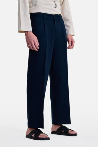 Image of SNITCH Men Trousers Holiday & Casual Wear | Relaxed Fit Pleated Front & Straight Leg Design | Breathable Cotton Linen Blend Fabric for Summer & Vacation Outings