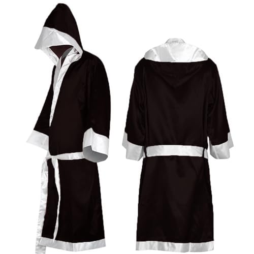 LXYUNKJ Boxer Costume Men MMA Boxing Robe with Hood Cotton Robe Lightweight Costume - Black M