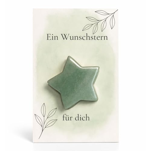 Milaboo Wunschstern Glücksstein (4 cm) – Rosenquarz, Aventurin oder Amethyst mit Karte – Handschmeichler mit Bedeutung – Geschenk für Liebe, Mut & Hoffnung (Aventurine)