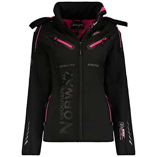 Geographical Norway Damen Softshell Funktions Outdoor Regen Jacke Sport (L, Black-Flashy Pink)