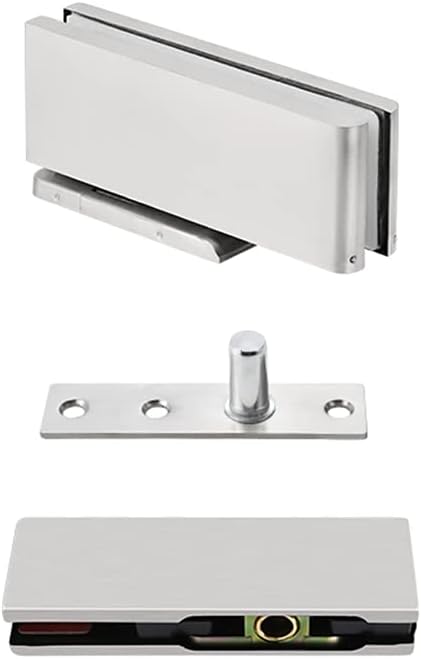 1 Set s Hydraulic Buffer Pivot Hinges Brushed Stainless Steel Glass Clamps Bathroom Clamps Shower Door Fittings for 1012mm toughened Glass(Titanium)
