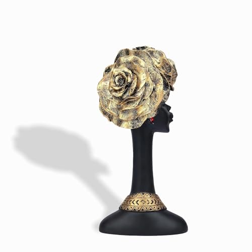 Image of Statue Decorative Showpiece - Luxury Black & Gold Resin Sculpture for Living Room, Office & Bedroom | Artistic Tabletop Home Decor Gift Item (African Flower Lady-6)
