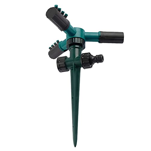 aqxreight Aspersor Giratorio de 360 ​​Grados: Pulverizador de Tres Brazos con Tapón de Tierra de Plástico para Riego Uniforme del Jardín, Herramienta de Riego Automático de Césped para Guardería y