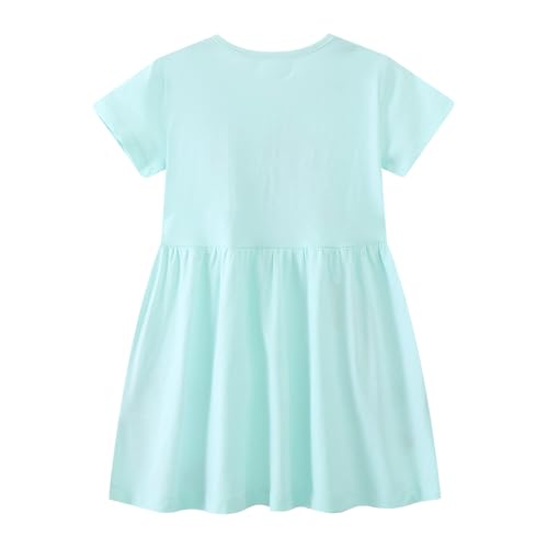 Image of HILEELANG Toddler Girl Short Sleeve Easter Dress Cotton Casual Jersey Shirt Playwear Applique Dress