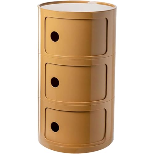 BxuxJar 3 Tier Round Nightstand with Drawer, Ginger Yellow Round Side Table Small Plastic Storage End Table Suitable for Bedroom, Living Room, Bathroom